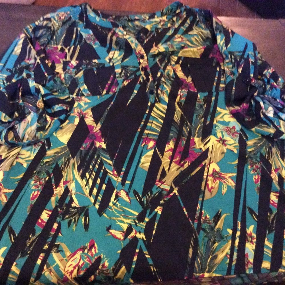Size 1X - Bold Multicolored Floral Blouse